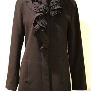 Black Tahari Coat with ruffle detail. Size L